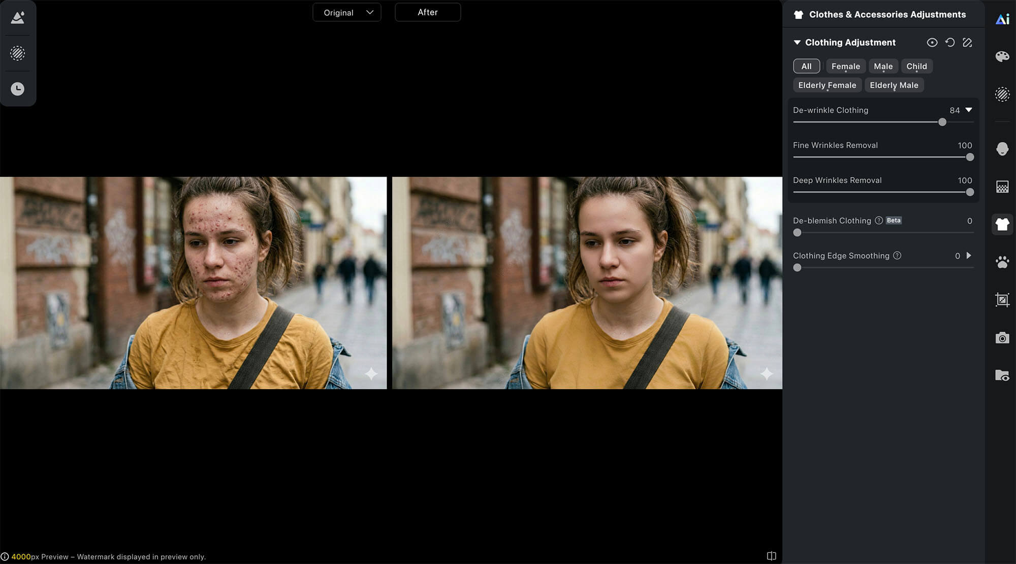 před a po vyžehlení oblečení
